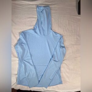 Athleta Girls Light Blue Long Sleeved Hoodie Jacket Top Thumb Holes Sz LG/12 EUC